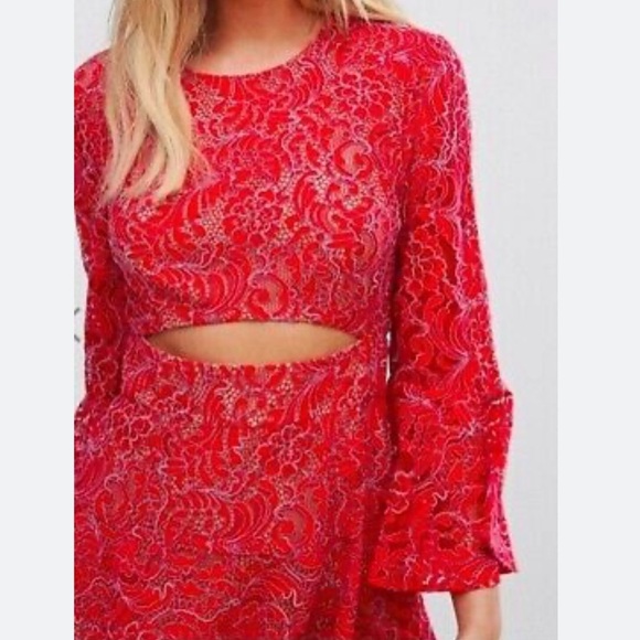 BCBGMAXAZRIA BCBG Marybeth Lace Overlay Cut-Out Fit&flare Dress red Size 2 - Picture 3 of 11